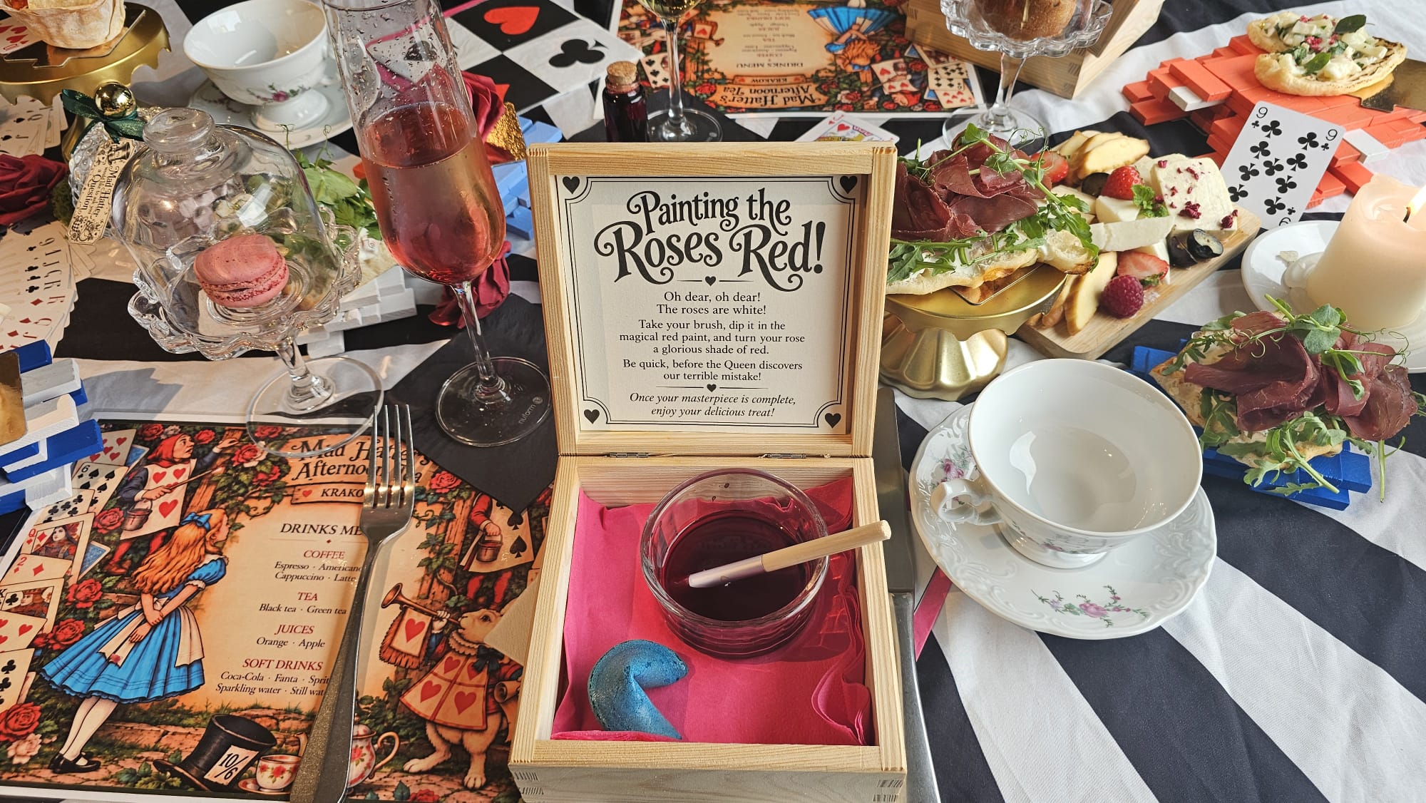 Hen party afternoon tea in Krakow with Prosecco and a decorated table